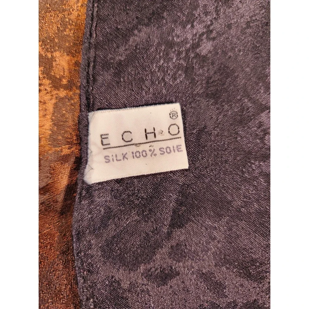Echo Scarf VINTAGE 100% SILK Japan Brown Black Beautiful